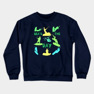 Kitesurfer Silhouette Pattern With Seas The Day Quote Crewneck Sweatshirt